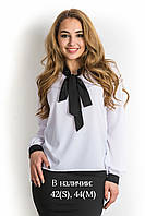 Женская блузка нарядная с бантом ирис белая с черным  42 44