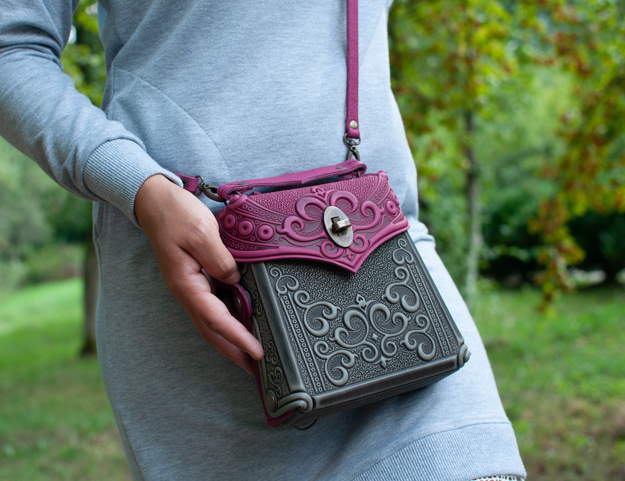 Шкіряний міні рюкзак-трансформер "Венеція" рожево-сірого кольору, 17х19х7 см, фото 1