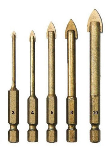 Набор из 5 сверл 3-10мм по стеклу, керамике для шуруповерта, фото 1