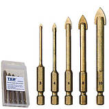 Набор из 5 сверл 3-10мм по стеклу, керамике для шуруповерта, фото 2