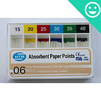 Паперові штифти асорті 06 #15-40, Absorbent Paper Points assorted 15-40/06 (HTM) 100 шт