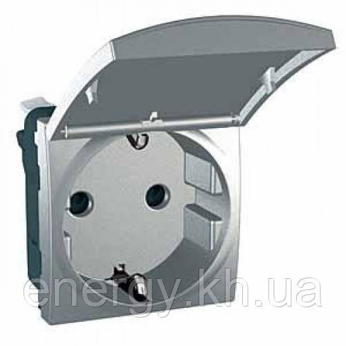 Розетка з з/к, шторками і кришкою, алюміній. Unica Top MGU3.037.30 TA