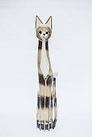 Статуэтка кошка деревянная напольная цвет бежевый с белой грудкою высота 1м