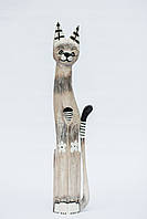 Статуэтка напольная кошка серая деревянная Магнолия высота 60см