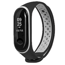 Ремешок для фитнес-трекера Mi Band 3 и Mi Band 4 NIKE STYLE Черный с серым