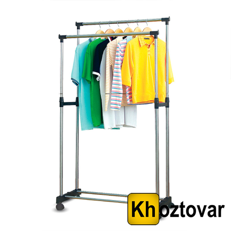 Телескопічна подвійна стійка-вішалка для одягу Double Pole  ⁇  70-120х40х80 см, фото 1