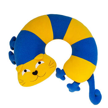 Дизайнерська подушка-підголівник/іграшка Silenta Кіт Смугастий Жовто-синій