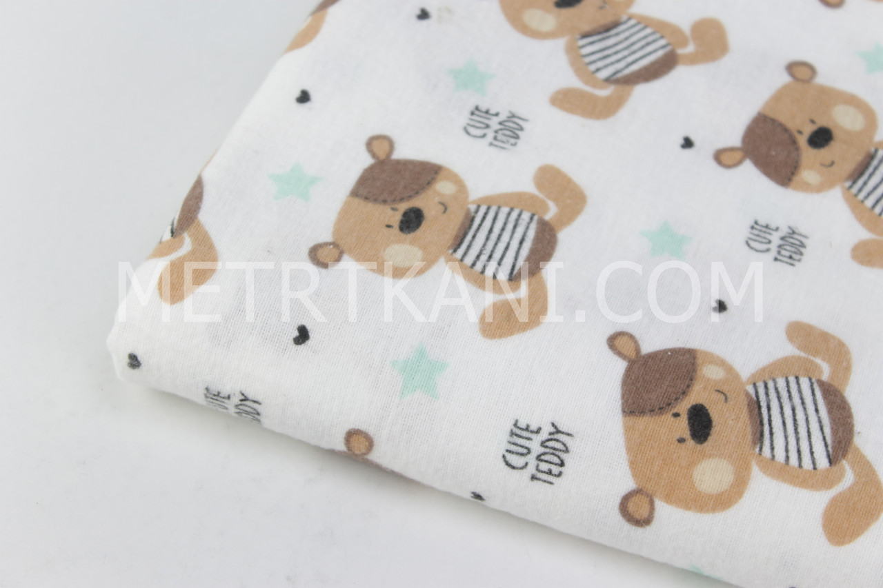 Лоскуток. Фланель дитяча з ведмедиками та м'ятними зірками 58*160 см, фото 1