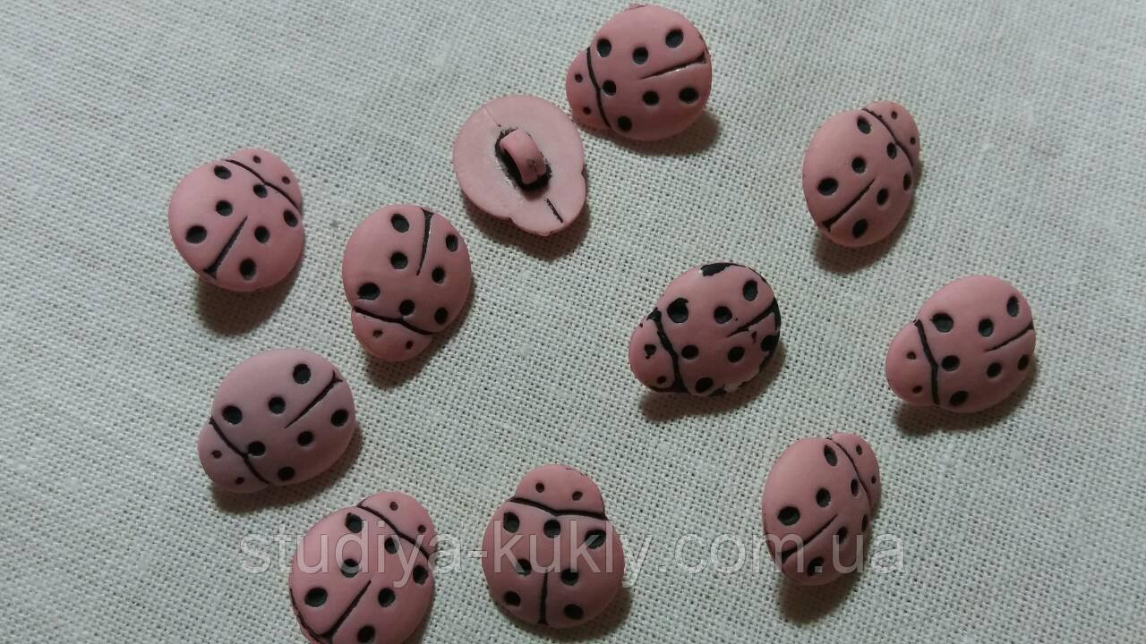 Гудзики для ляльок, декоративні "Сонечко" ("Божа корівка"). Розмір 11*10 мм. Колір рожевий, фото 1