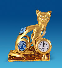 Фігурка з годинником "Кішка на подушці" Сваровскі з позолотою AR-3746/5
