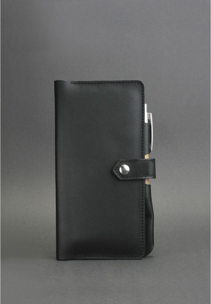 Тревел-кейс для документів шкіряний на кнопці з кишенею для ручки. Колір чорний, фото 1