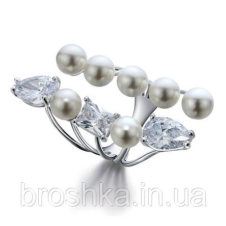 Кільце широке з перлинами та камінням Swarovski, фото 2