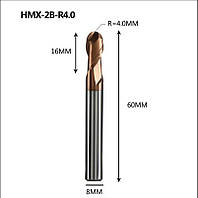 Фреза ZCC-CT HM-2B-R4.0 радиуссная сферическая концевая твердосплавная