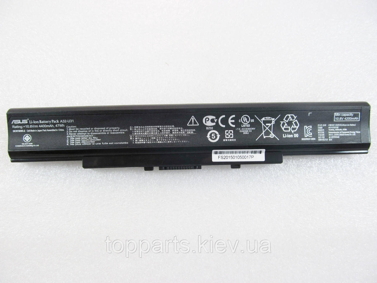 Батарея для ноутбука Asus A32-U31, 4400mAh (47Wh), 6cell, 10.8V, Li-ion, чорна, ОРИГІНАЛЬНА