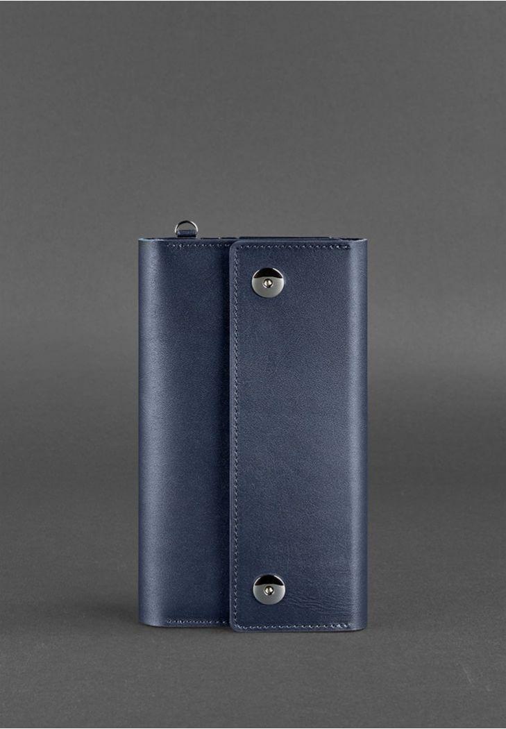 Шкіряний клатч-органайзер (тревел-кейс) на кнопках. Колір синій, фото 1