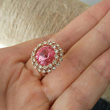 Кільце позолочене з рожевим камінням Сваровські розмір 16,5мм, фото 3