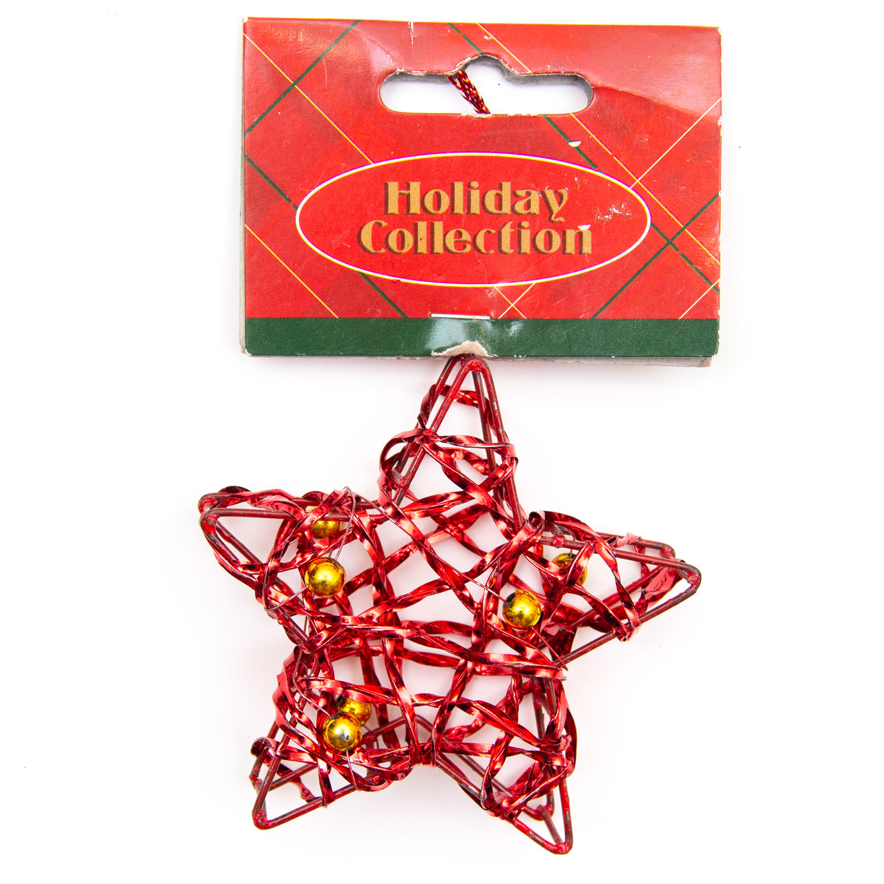 Стильна Ялинкова іграшка з дроту Червона зірка, 7,6 см, червоний, метал, пластик (000685-6), фото 1