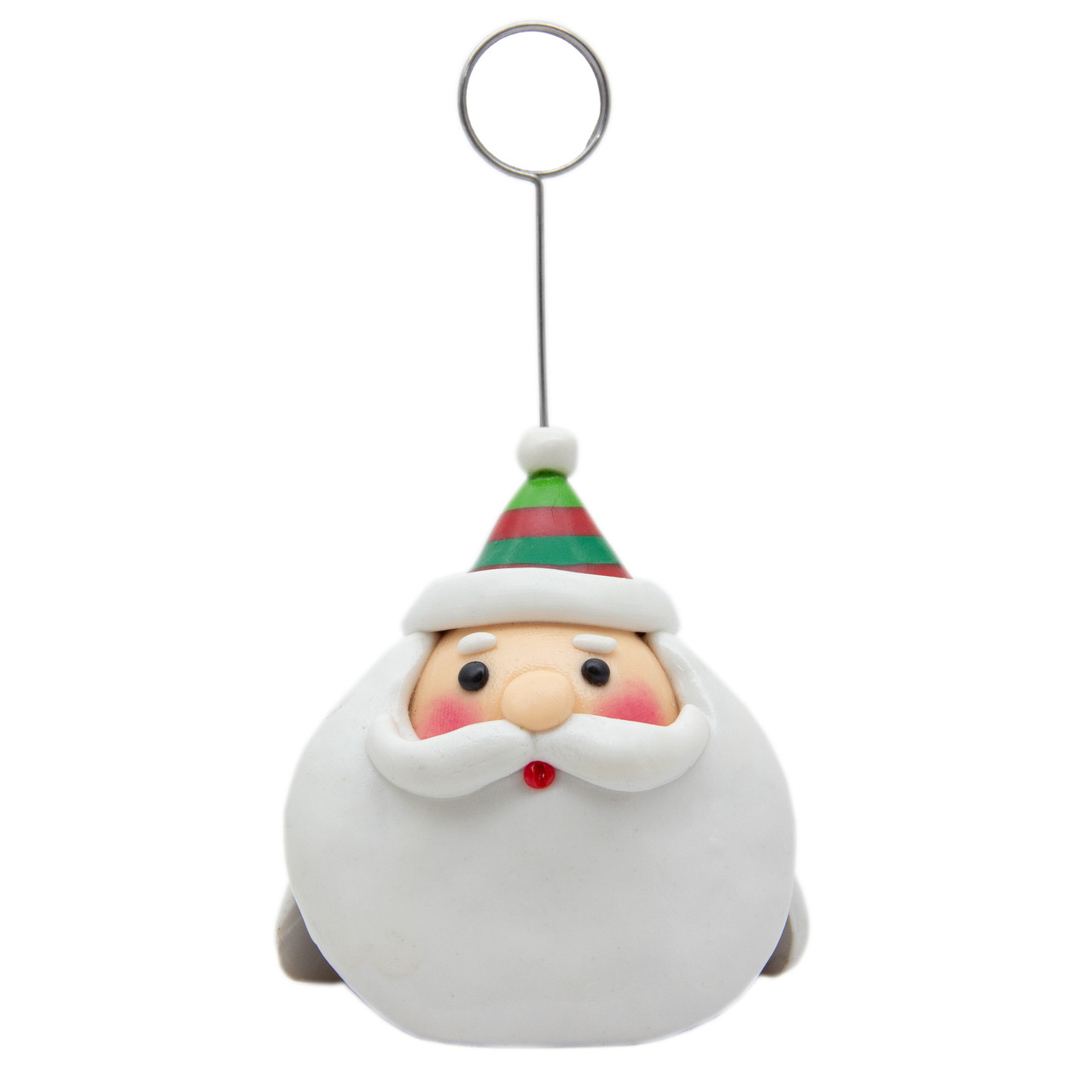 Декоративна новорічна фігурка тримач візиток, Дід Мороз зі смугастою шапкою, 11,5 см, білий, полірезин (001347-1), фото 1