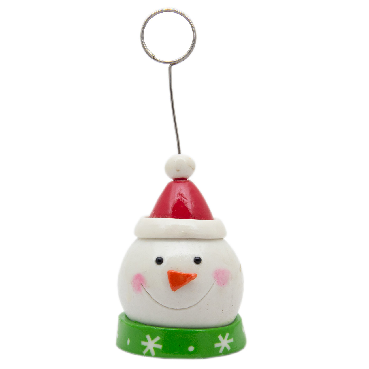 Декоративна новорічна фігурка тримач візиток, Сніговик зі червоною шапкою, 11,5 см, білий, полірезин (001347-3), фото 1
