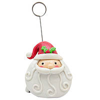 Декоративная фигурка - держатель визиток, Дед Мороз с волнистой бородой, 11,5 см, белый, полирезин (001347-4)