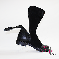 Напівчоботи шкіряні жіночі зимові чорного кольору на двох блискавках «Style Shoes», фото 4