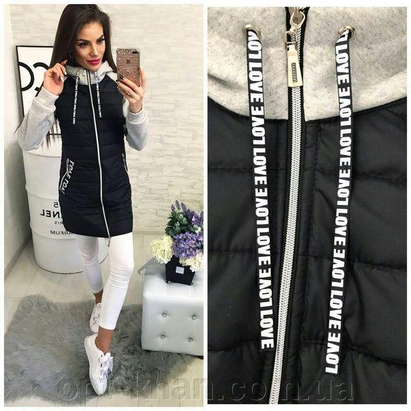 Стильна куртка з трикотажним рукавом, арт 768/2, колір чорний