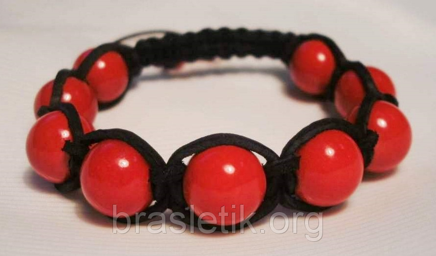 Браслет з корала в шкірі shamballa