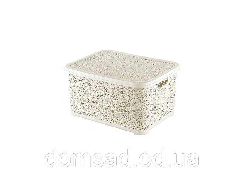 Кошик з кришкою ажурний, Efe plastics 6 л, сіро-бежевий