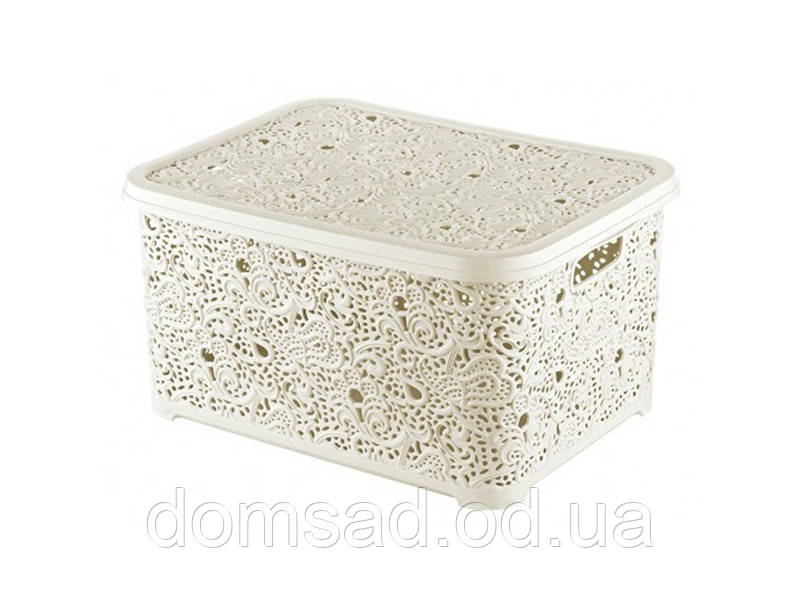 Кошик з кришкою ажурний, Efe plastics 10 л, сіро-бежевий
