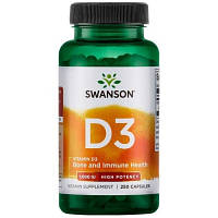 Витамин D3 - высокая эффективность, Vitamin D3 - High Potency, Swanson, 1.000 МЕ,250 капсул