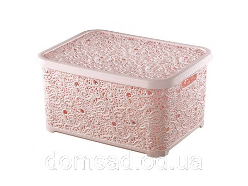 Кошик з кришкою ажурний, Efe plastics 10 л, рожевий