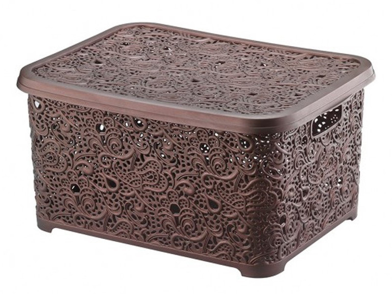 Кошик із кришкою ажурний, Efe plastics 28 л, коричневий., фото 1