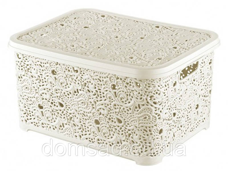 Кошик для білизни з кришкою ажурний, Efe plastics 28 л, бежевий.