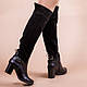 Замшові чорні жіночі високі чоботи. Натуральна шкіра і замша. Зима, деми., фото 4