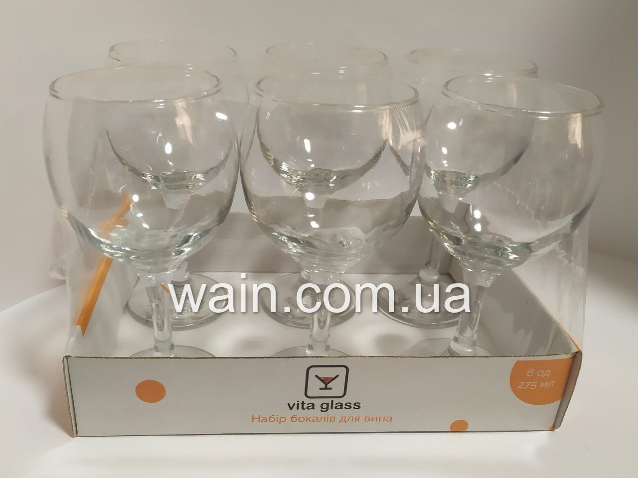 Набір великих келихів для вина 275 мл 6 шт скляних Vita Glass