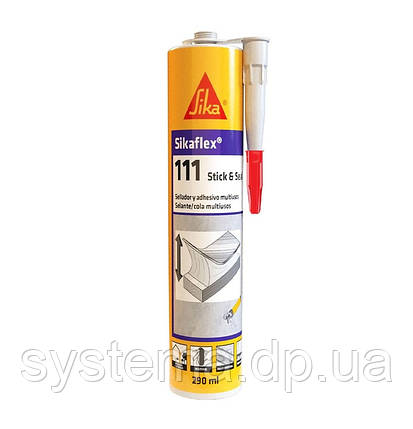 Sikaflex 111 Stick & Seal - однокомпонентний, пластичний, клей-герметик, білий, 290 мл, фото 1
