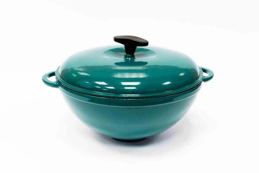Каструля чавунна WOK, кольорова глянцева з кришкою, об'єм 3,5 літрів, зелена