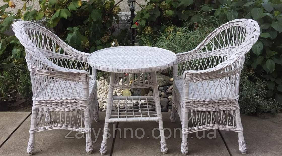 Белая мебель плетеная из лозы с круглым столом - фото 1 - id-p1040842165