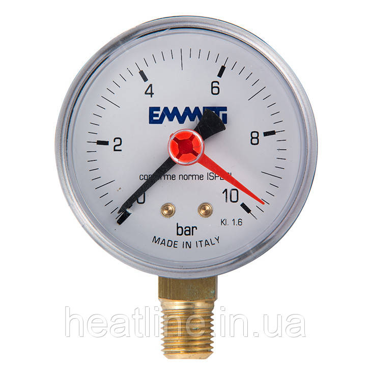 Манометр вертикальний (нижнє підключення) Emmeti 1/4" 10bar 63 мм