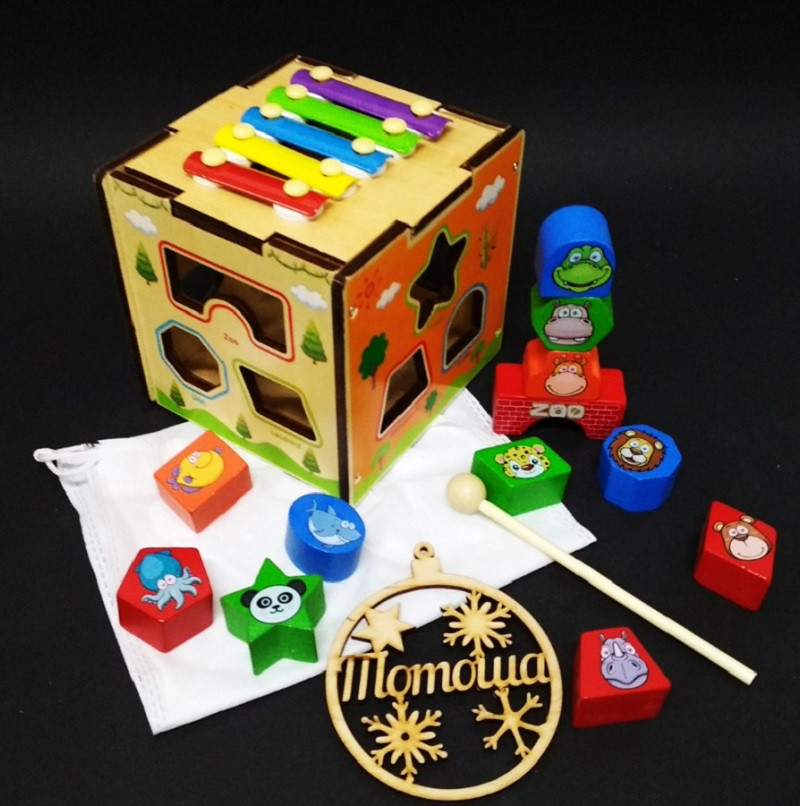 Дерев'яний сортер багатофункціональний куб із ксилофоном MD 1082