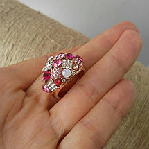 Кільце ювелірна біжутерія з рожевим камінням 18й розмір, фото 2