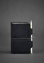 Кожаный блокнот мини (софт-бук) на резинке и держателем для ручки Черный