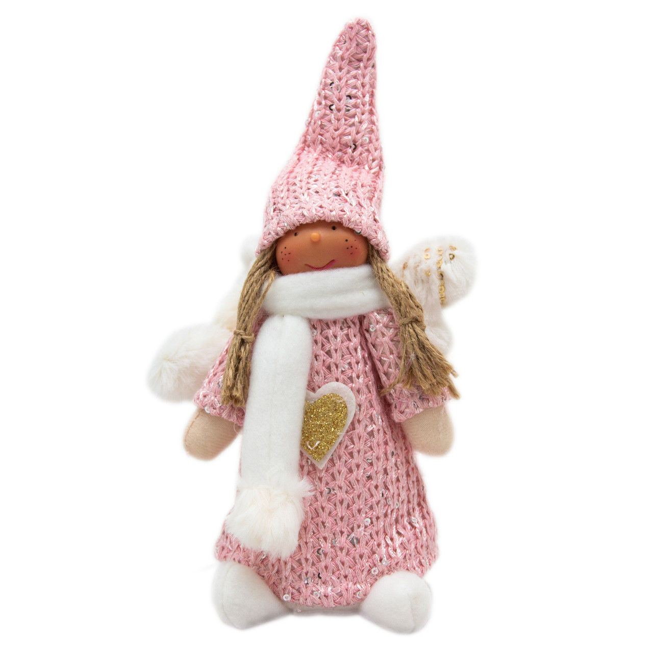 М'яка новорічна фігурка Янголятко, 13x9x25 см, рожевий, текстиль (460297)