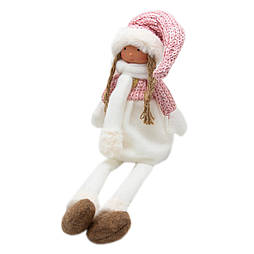 М'яка новорічна фігурка Дівчинка з висячими ніжками, 12x10x52 см, білий, рожевий, текстиль (460310)