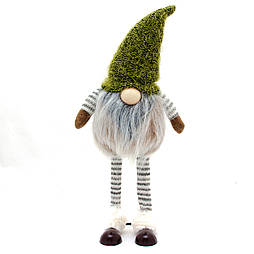 М'яка новорічна фігурка Гном, 15x11x41 см, сірий, зелений, текстиль (460334)