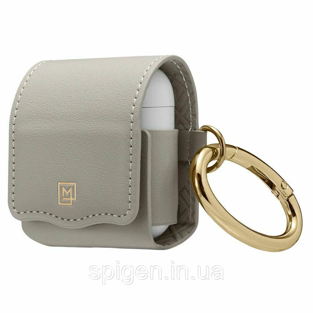 Чохол Spigen для навушників Apple AirPods La Manon Leather, Light Gray