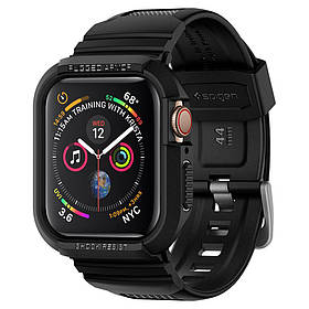 Чехол и ремешок Spigen для Apple Watch 4 (44mm) Rugged Armor Pro 2 in 1, Black