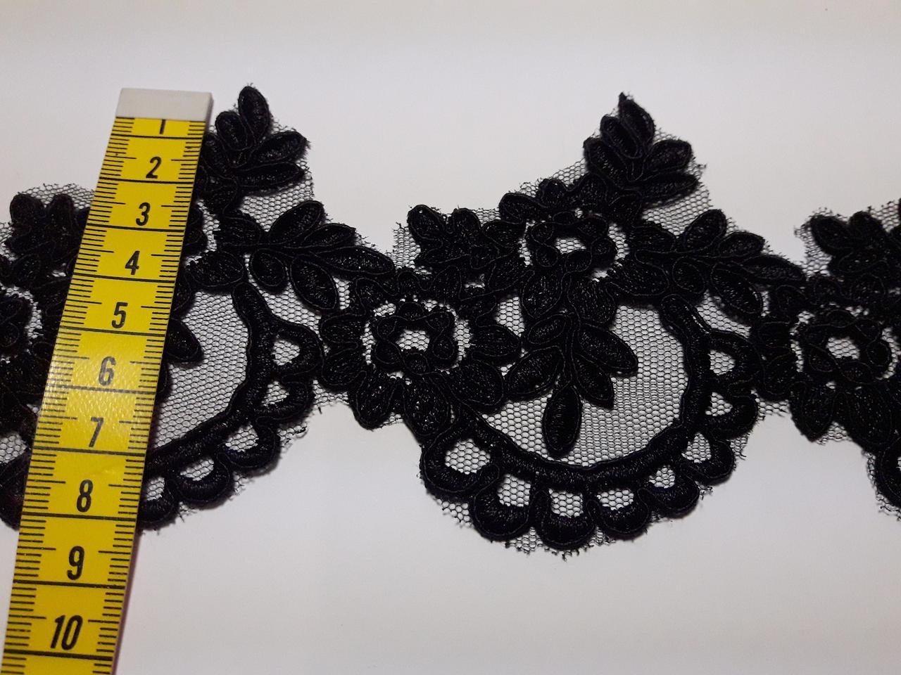 Мереживо кружево на метраж на сітці, 8см. Чорне. Ціна за 1 метр.