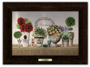 Декоративна картина з металу та натурального дерева  Букет жоржин та троянд пркм0102к10х15 Тур-Колекшн