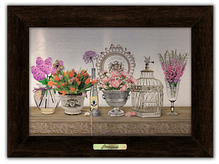 Декоративна картина з металу та натурального дерева  Букети тюльпанів та дельфініумів пркм0304к10х15 Тур-Колекшн